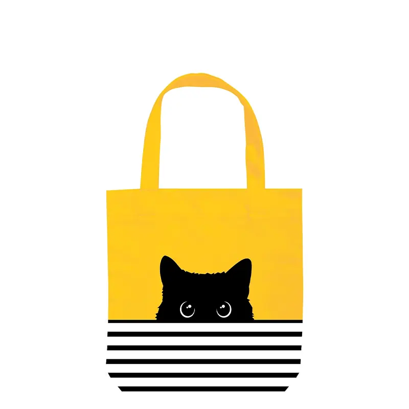 黄色の猫ヘッド、大容量のショッピングトートバッグハイキングショッピングスクール固有の収納コットンバッグ